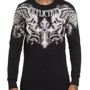 Affliction Black Graphic Long Sleeve Thermal Shirt M/L